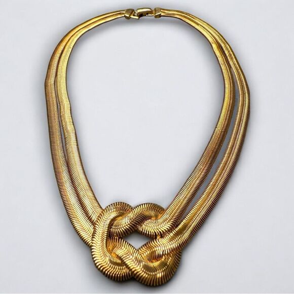Chunky Gold Triple Strand Knot Necklace Vintage Statement Bold Elegant - Picture 15 of 15